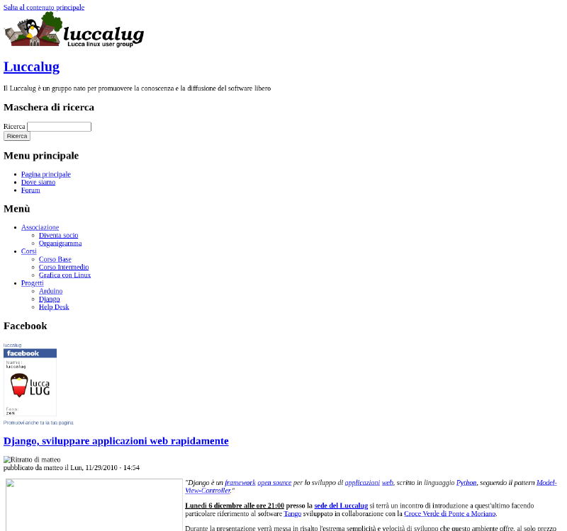 Homepage del LuccaLUG in versione Drupal, anno 2010